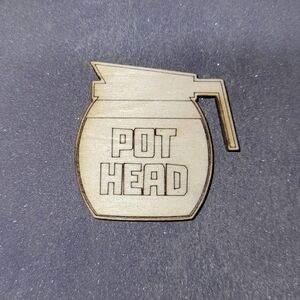 Wooden Coffee Pot Head Sign Magnet